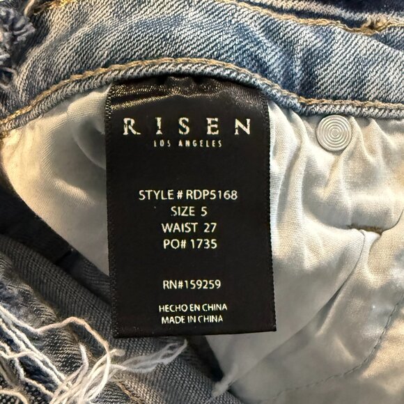Risen High Rise Crop Flare Jeans Womens 5 Light Wash Frayed Hem Denim - Picture 7 of 7